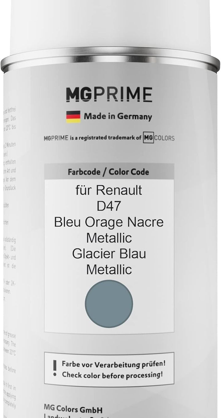 MG PRIME Autolack Sprühdosen Set für Renault D47 Bleu Orage Nacre Metallic/Glacier Blau Metallic Bas