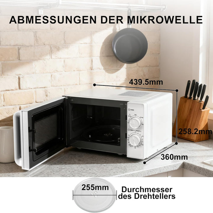 Smad Solo-Mikrowelle 20L, 700W, Mikrowelle Klein, 5 Leistungsstufen, Auftaufunktion nach Zeit/Gewich