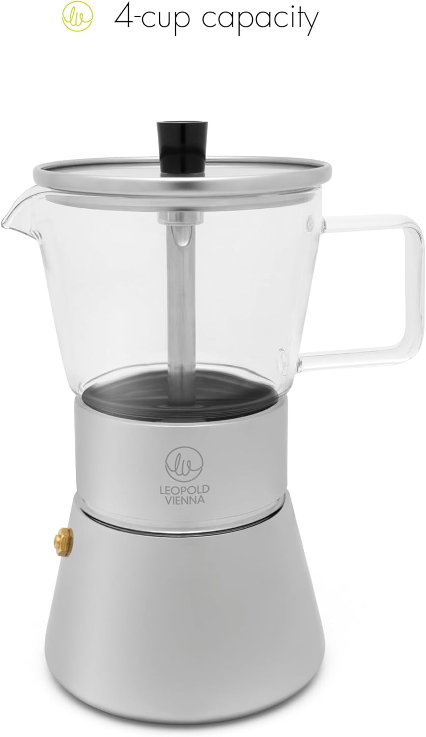 Leopold Vienna Espressokocher Induktion Edelstahl Kaffeezubereiter mit Edelstahl-Filter für 4 Tassen