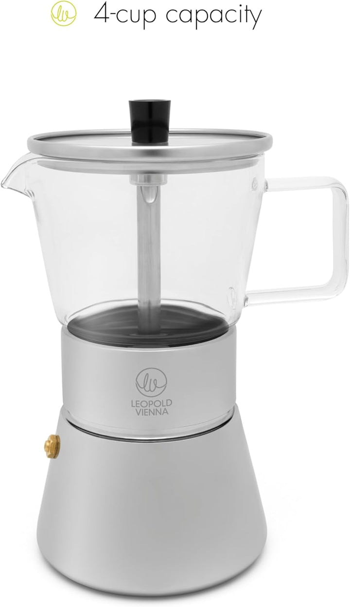 Leopold Vienna Espressokocher Induktion Edelstahl Kaffeezubereiter mit Edelstahl-Filter für 4 Tassen