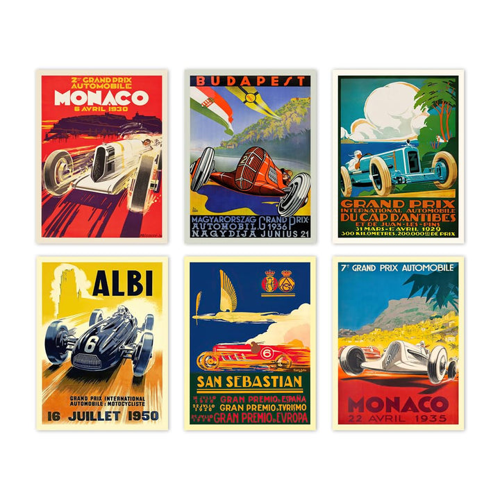 WallBUddy Set of 6 Car Racing Grand Prix Posters F1 Poster Formula 1 poster Car racing Print Motor R