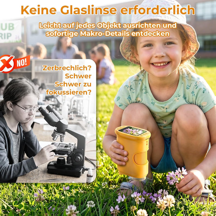 Digitales Mikroskop für Kinder, 1000X Vergrösserung mit 2.0" IPS Bildschirm, USB Wiederaufladbar und