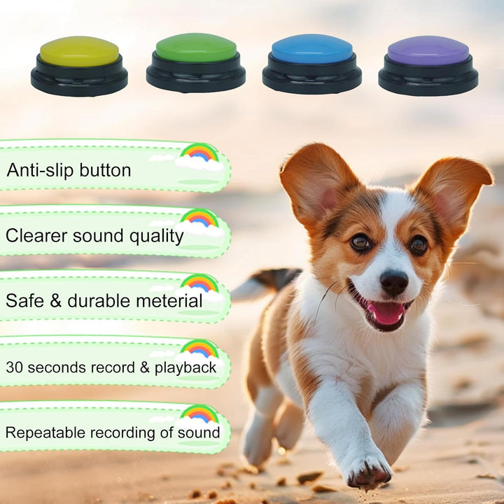 Gelabur Set von 4-Hundetasten für Kommunikation, Voice Recordable Tasten für Klassenzimmer, Hundetra