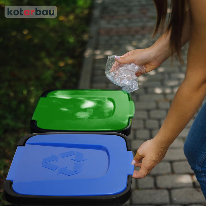 KOTARBAU® Müllbehälter 3er Set Gelb Blau Grün - Mülltrennungssystem mit Deckel, 50l Mülltonne für Ha