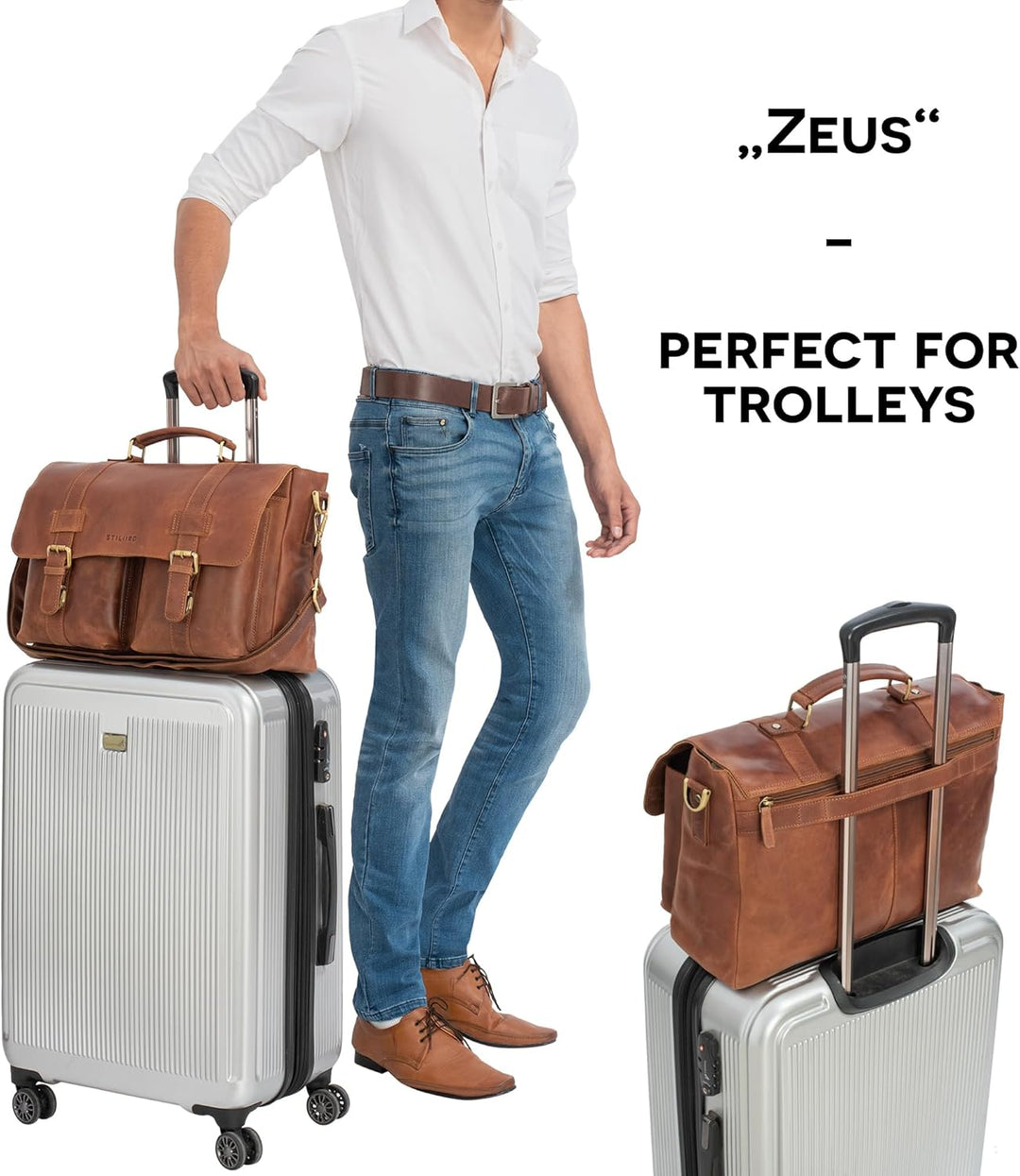 STILORD 'Zeus' Grosse Leder Aktentasche Vintage Lehrertasche Businesstasche 15,6 Zoll Laptoptasche X