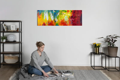 KunstLoft Leinwandbild | 100% HANDGEMALT | 150x50cm | Gemälde 'Bright Future' | Abstrakt | Bunt | Wa