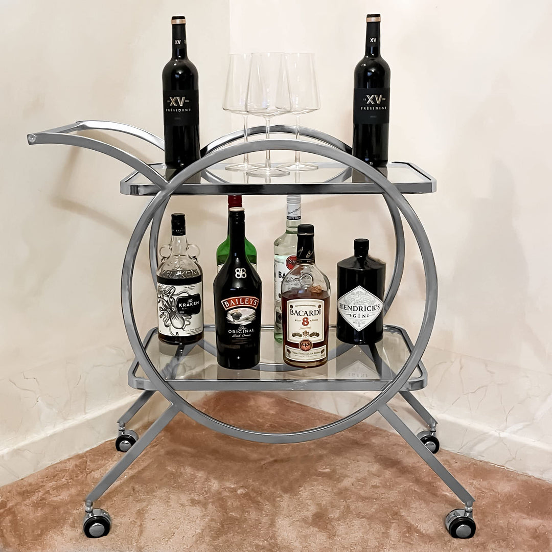 Rechteckiger Servierwagen aus Metall, Glas, für Getränke, Bar, Wagen, mobile Kücheninsel