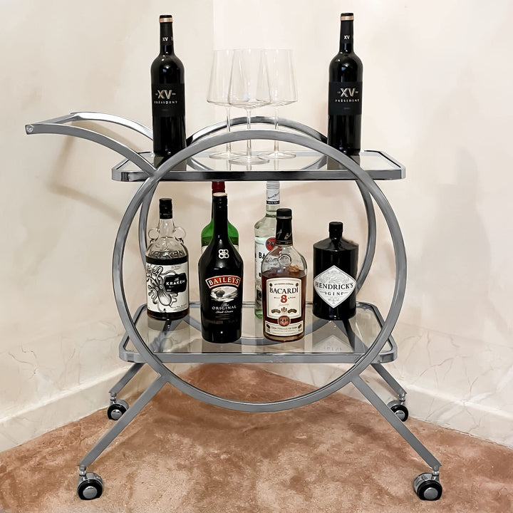 Rechteckiger Servierwagen aus Metall, Glas, für Getränke, Bar, Wagen, mobile Kücheninsel