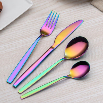 Berglander 24 Stück Titanium Regenbogen Farbe Plated Besteck, 24 Stück bunte Besteck Set, Multi Farb