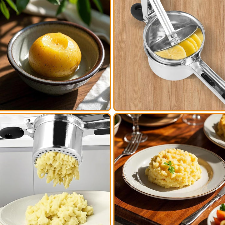 Edelstahl Kartoffelpresse mit 4 Einsätzen – Robuste & Ergonomische Kartoffelpresse – Leicht zu Reini