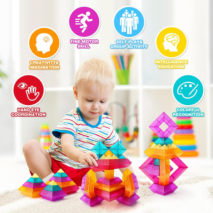 MAKE KIDS SMILE BUBBLE FUN Bausteine für Kleinkinder ab 3 4 5 6 Jahre,30 Stück Pyramide Stapelspielz
