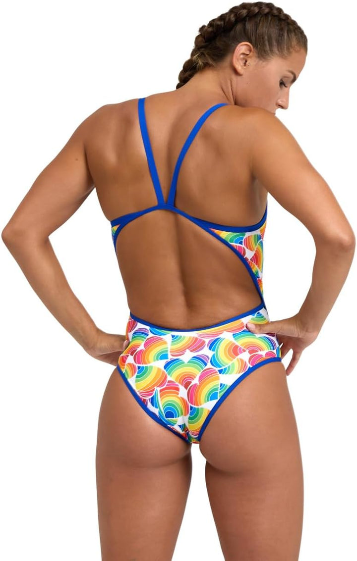 ARENA Damen Women's Pride Swimsuit Super Fly Back One Piece Swimsuit 32 Neon Blue-white Multi, 32 Ne