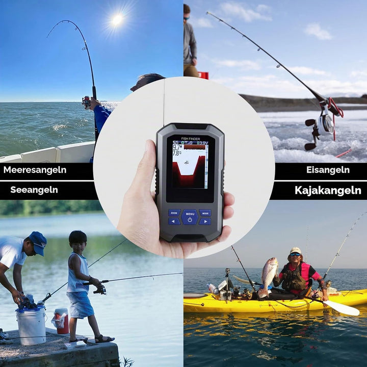Fish Finder Wireless Sonar Sensor 125kHz Frequenz 45 Meter / 147 Fuss Tiefenalarm Funktion und gross