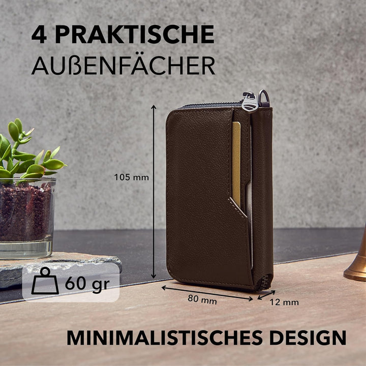 Vaultskin Notting Hill schlanke Brieftasche mit Reissverschluss und RFID Schutz. Geldbörse für Kredi