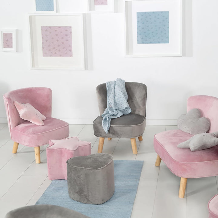 roba Kinderhocker Lil Sofa in Sternform - Bequemer Hocker in rosa Samtstoff - Polstermöbel Pouf für