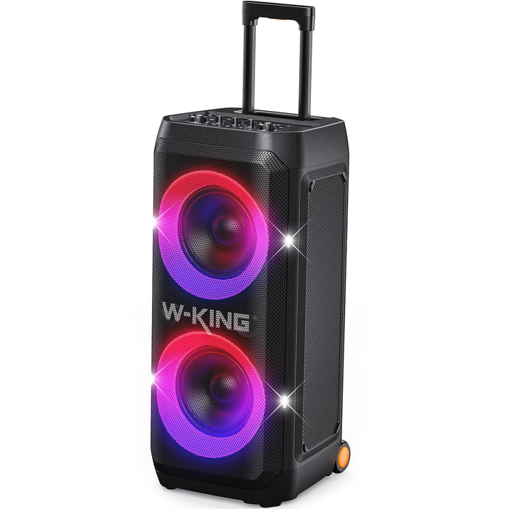 W-KING Tragbare Bluetooth-Lautsprecher-Box mit 370W MAX Pro Sound, Lichtshow, CSB, Bass Boost, Rolle