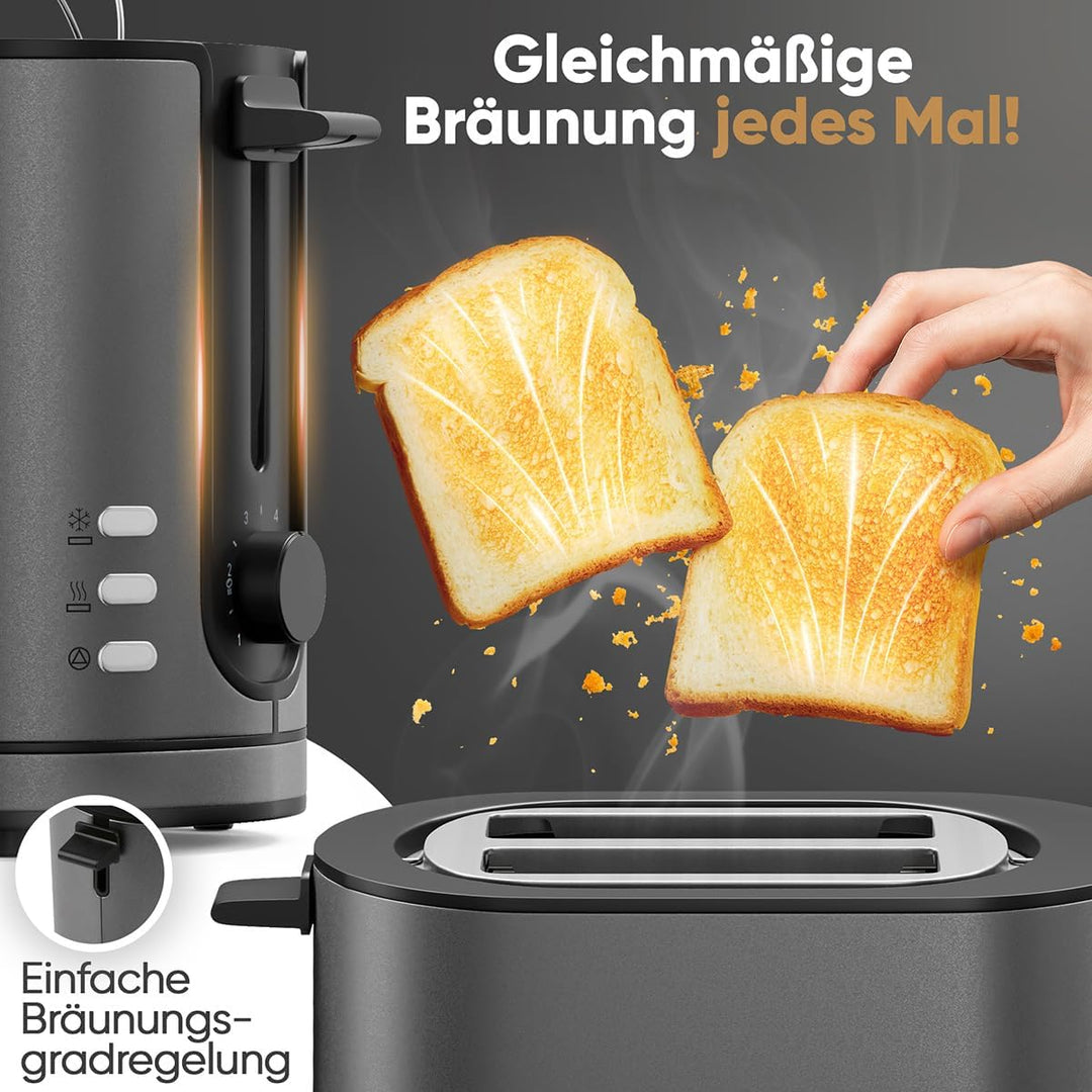 ProfiCook® Toaster 2 Scheiben mit Brötchenaufsatz | mattes Edelstahlgehäuse | 900W | extra breite To