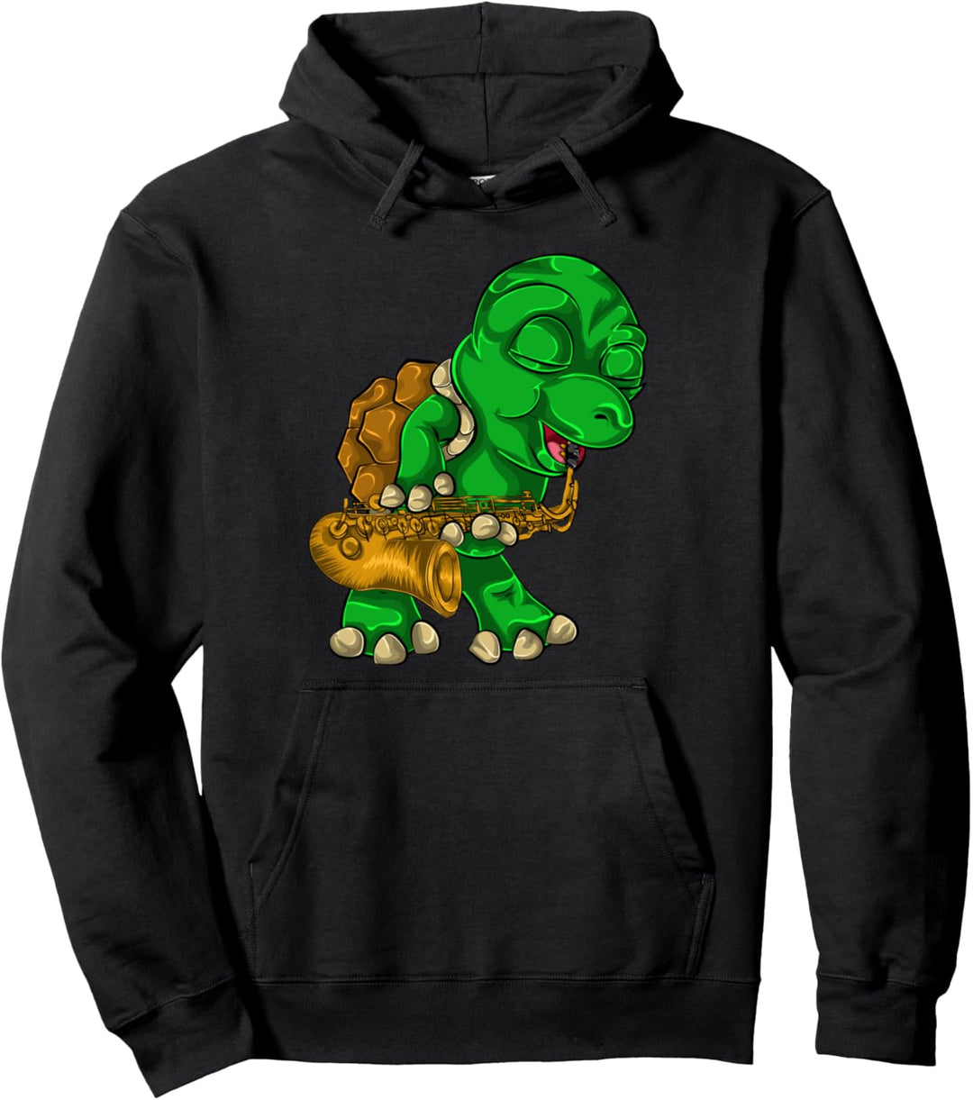 Saxophon Geschenk Jazz Musik Saxophonist Tier Schildkröte Pullover Hoodie