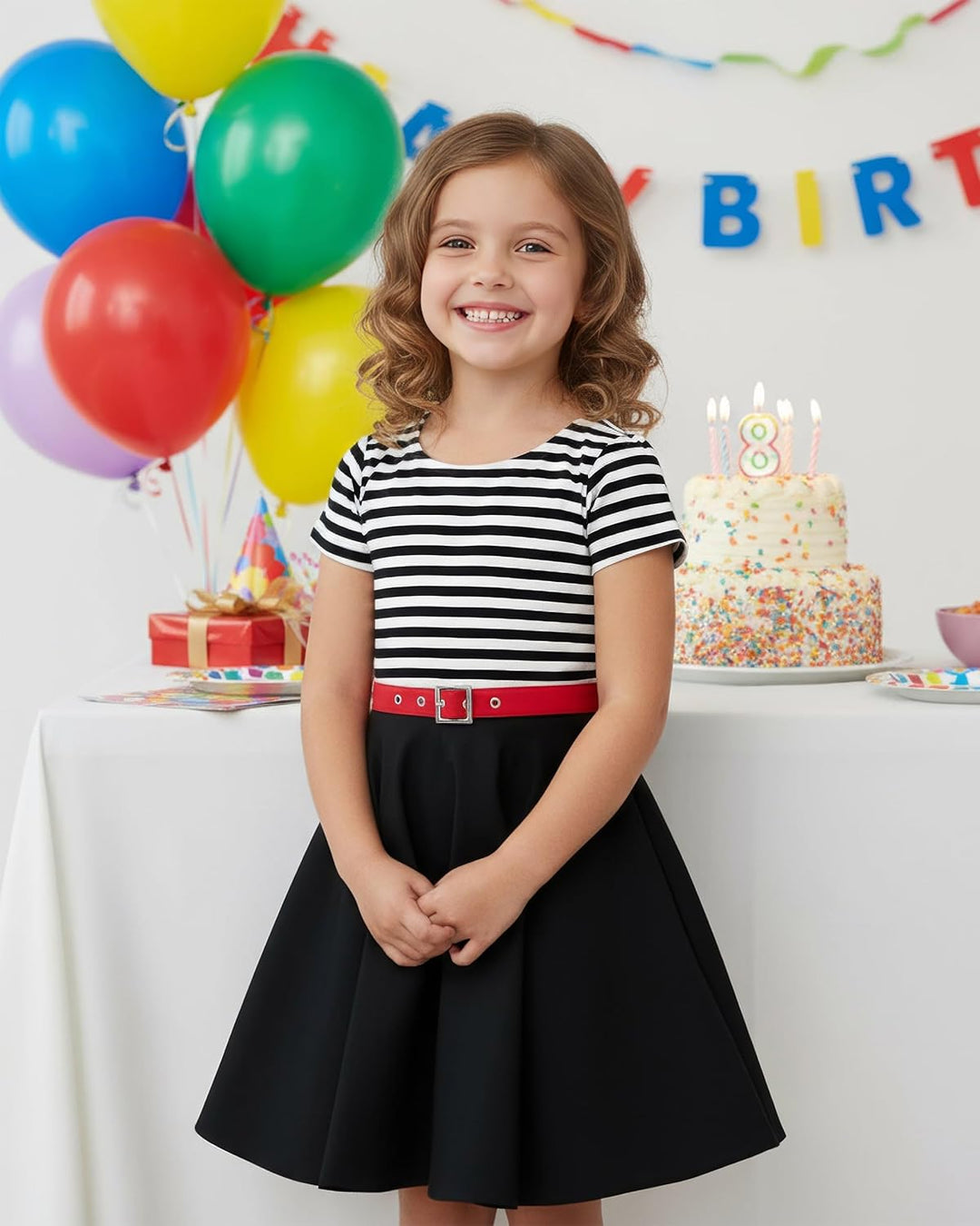 BlackButterfly Kinder 'Maria' Vintage Gestreift Mädchen Kleid im 50er-Jahre-Stil 3-4 Jahre Schwarz,