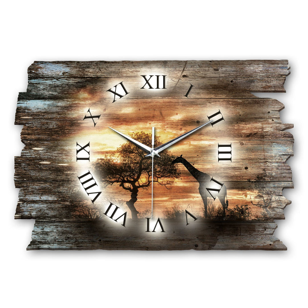 Kreative Feder Afrika Shabby Style Designer Wanduhr Funkuhr aus Holz *Made in Germany leise ohne Tic