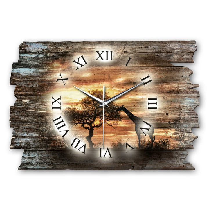 Kreative Feder Afrika Shabby Style Designer Wanduhr Funkuhr aus Holz *Made in Germany leise ohne Tic