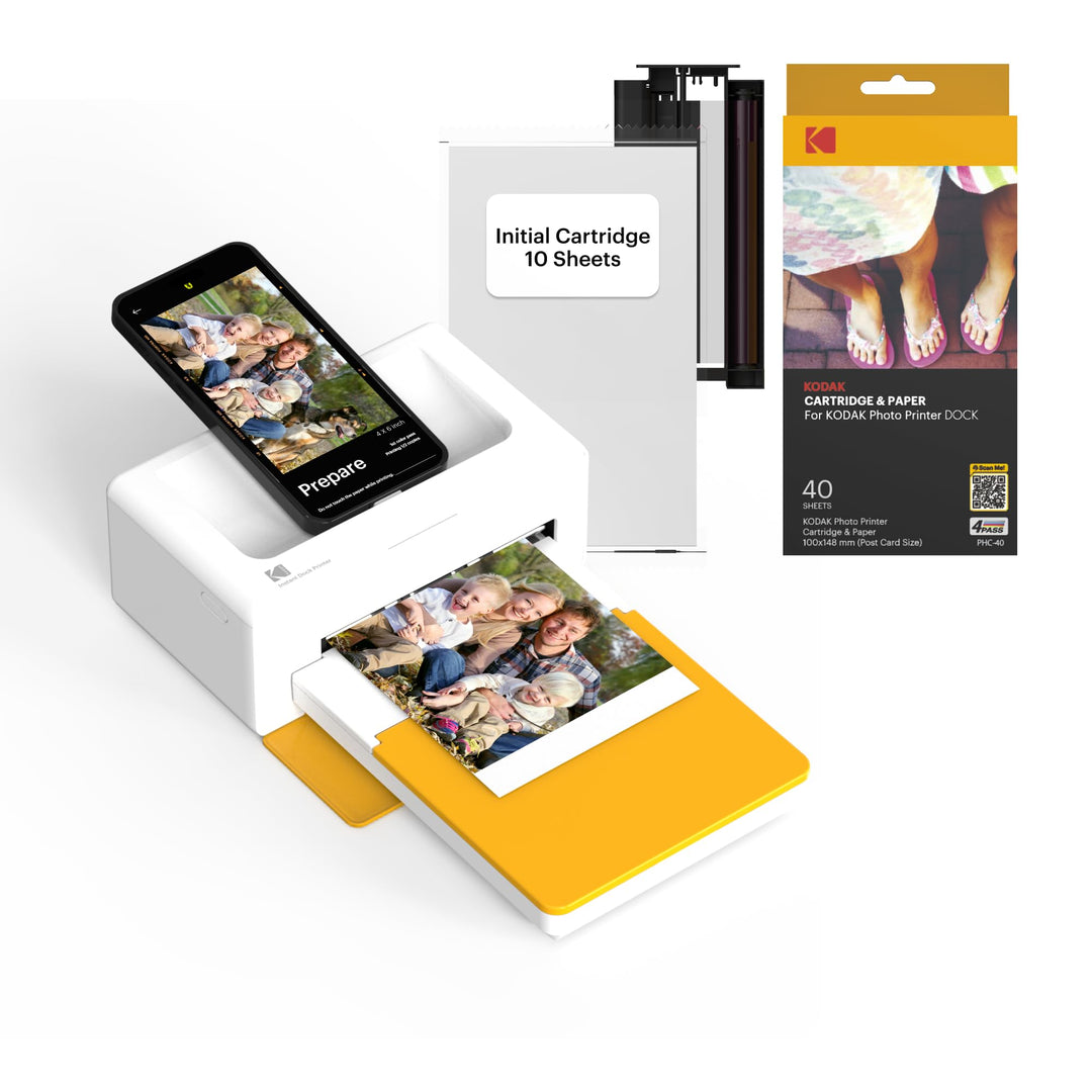KODAK Dock Plus 4Pass-Fotodrucker (10 x 15 cm) + Paket mit 90 Blatt Fotopapier Imprimante + Paquet a