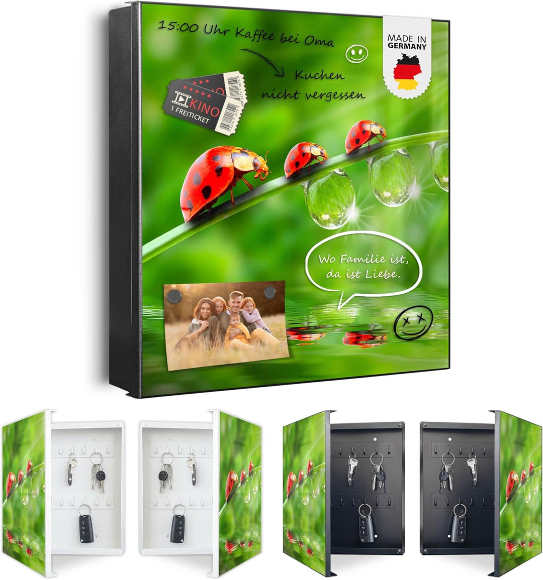 banjado® Grosser Schlüsselkasten Glas/Schlüsselbox 30cm x 30cm mit 50 Haken - Motiv Für Jeden Einen/