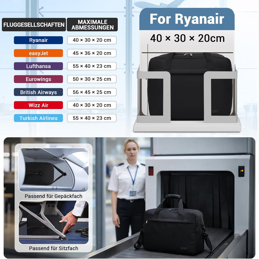 Kono Reisetasche Weekender Tasche Ryanair Handgepäck Unisex Gym Wochenendtasche L(55x35x25cm) Schwar