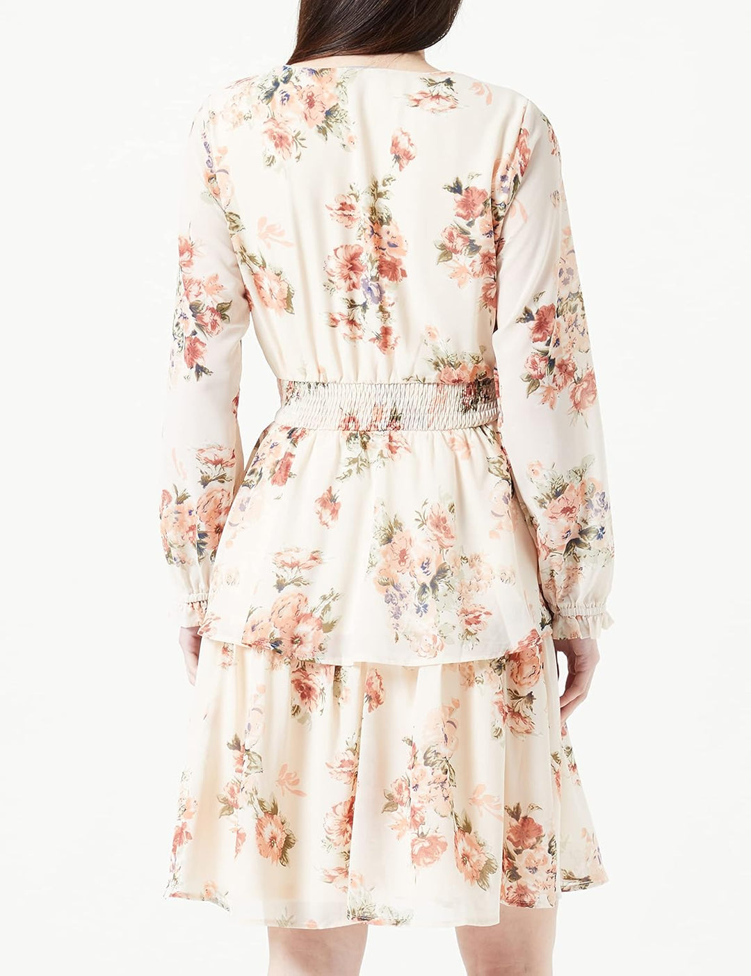 NAME IT Damen Onlphilippa L/S V-neck Layered Dress Ptm S Cloud Dancer/Aop:pink Flower, S Cloud Dance