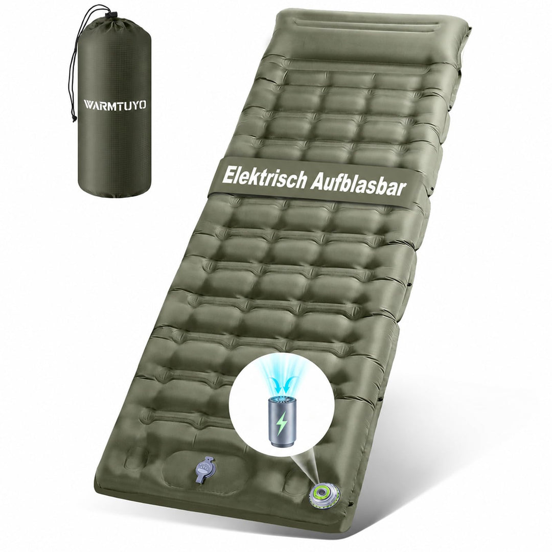 WARMTUYO Isomatte, Luftmatratze Camping mit Elektrisch Pumpe, 12CM Dicke Matratze Outdoor Aufblasbar