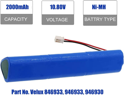 10,8V 2000mAh NI-MH Ersatz Akku Rollläden Solar für Velux 946933 mit Kabel und Stecker Ersatzakku fü