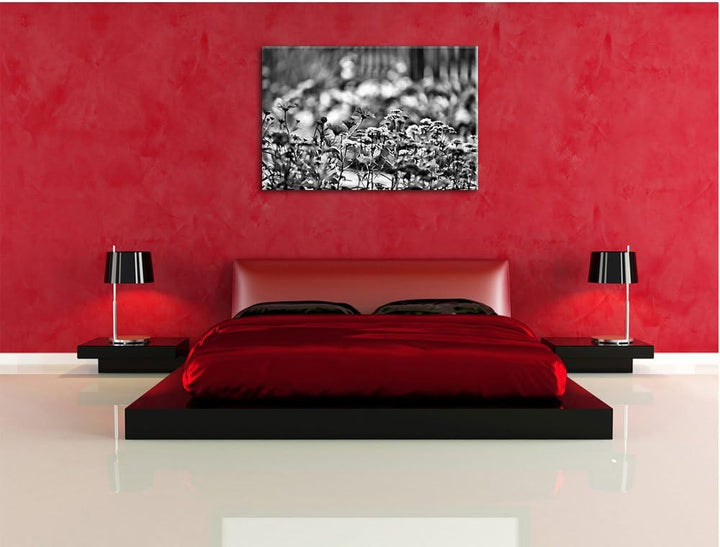 Monocrome, Blumenwiese, Format: 100x70 auf Leinwand, XXL riesige Bilder fertig gerahmt mit Keilrahme
