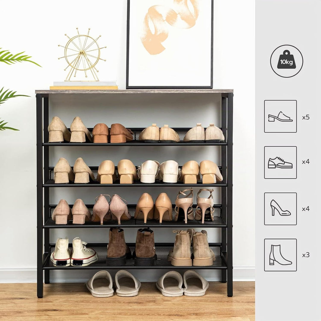 HOOBRO Schuhregal, 5-lagiges Schuhschrank, Verstellbares Schuhablage, Flach und Neigbar, Langlebig u