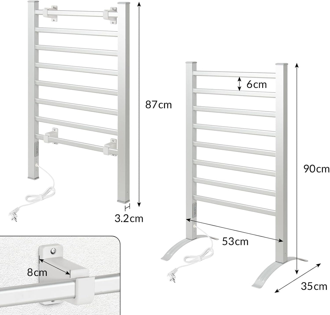 Todeco Handtuchheizkörper Elektrisch ohne Boren, 135W Badheizkörper mit Timer, Handtuchtrockner Elek