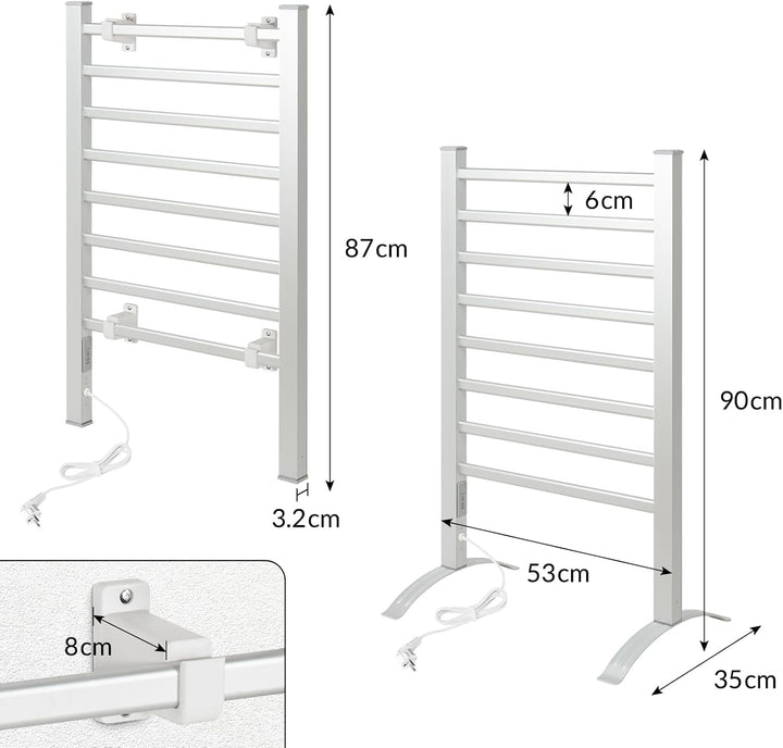 Todeco Handtuchheizkörper Elektrisch ohne Boren, 135W Badheizkörper mit Timer, Handtuchtrockner Elek