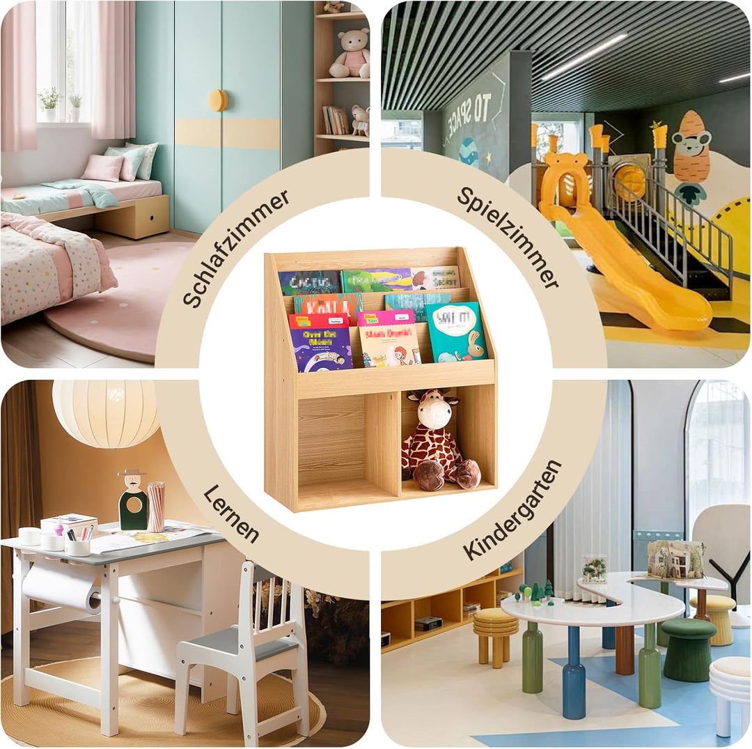 SoBuy Bücherregal Kinder Montessori Regal Kinderzimmer mit 3 Ablagefächern und 2 offenen Fächern Kin
