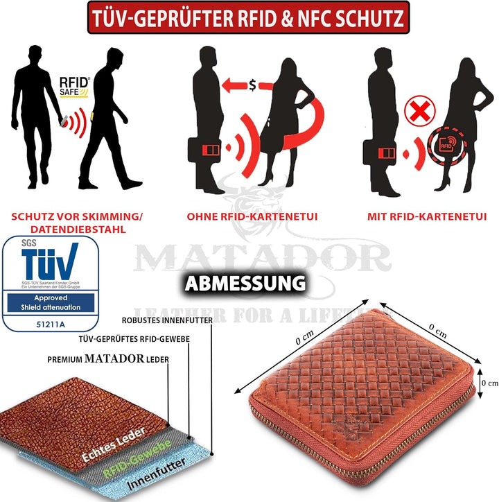MATADOR® Granada Echt Leder Geldbörse Damen Portemonnaie Herren Geldbeutel Reissverschluss mit TüV g