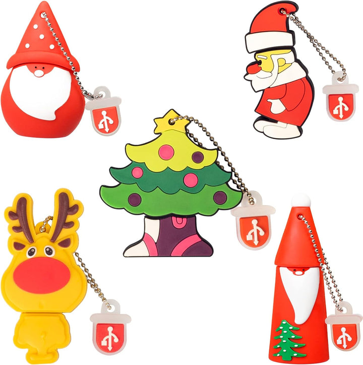 LEIZHAN USB-Stick 5 Stück 32GB Speicherstick Der Weihnachtsmann Elch Niedlichen Weihnachtsserie Gesc