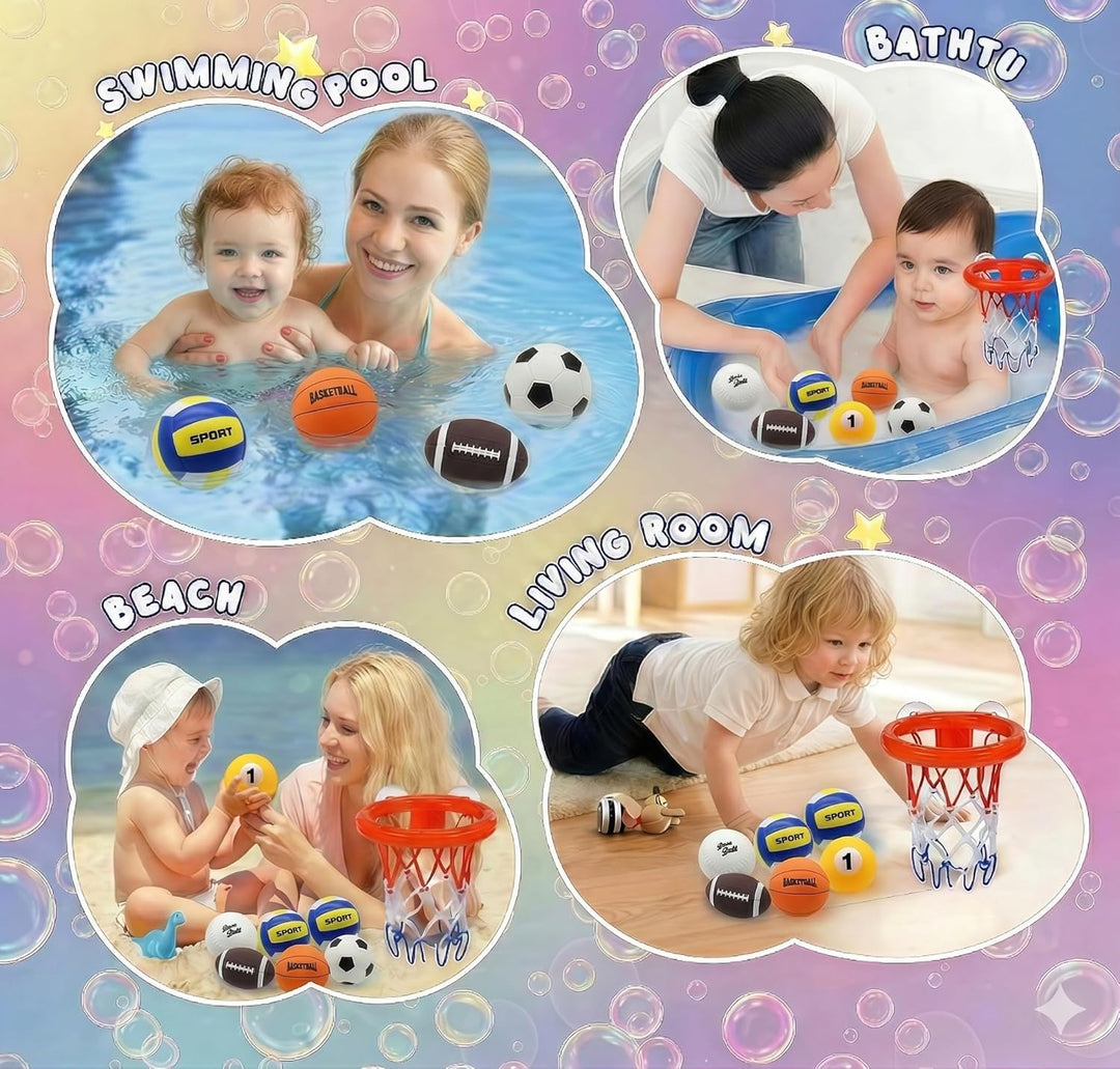 Badespielzeug, 6 Stück Sportbälle ohne Loch, sensorisches Spielzeug für Badewanne, Pool, Schwimmbad