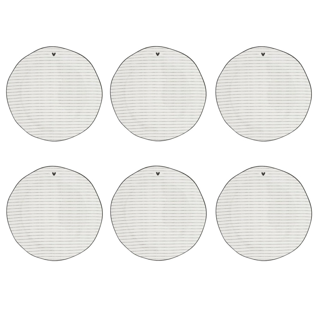 Bastion Collections 6er Set Dessertteller Heart Stripes weiss Streifen 16cm