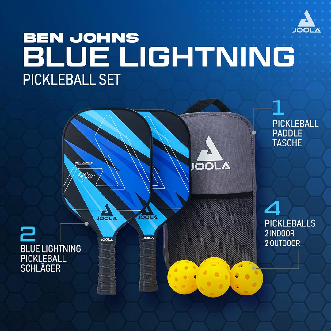 JOOLA Pickleball Set Blue Lightning Inklusive 2 Schläger, 4 Bällen und Tasche, ideal für Freizeitspi