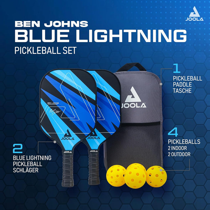 JOOLA Pickleball Set Blue Lightning Inklusive 2 Schläger, 4 Bällen und Tasche, ideal für Freizeitspi