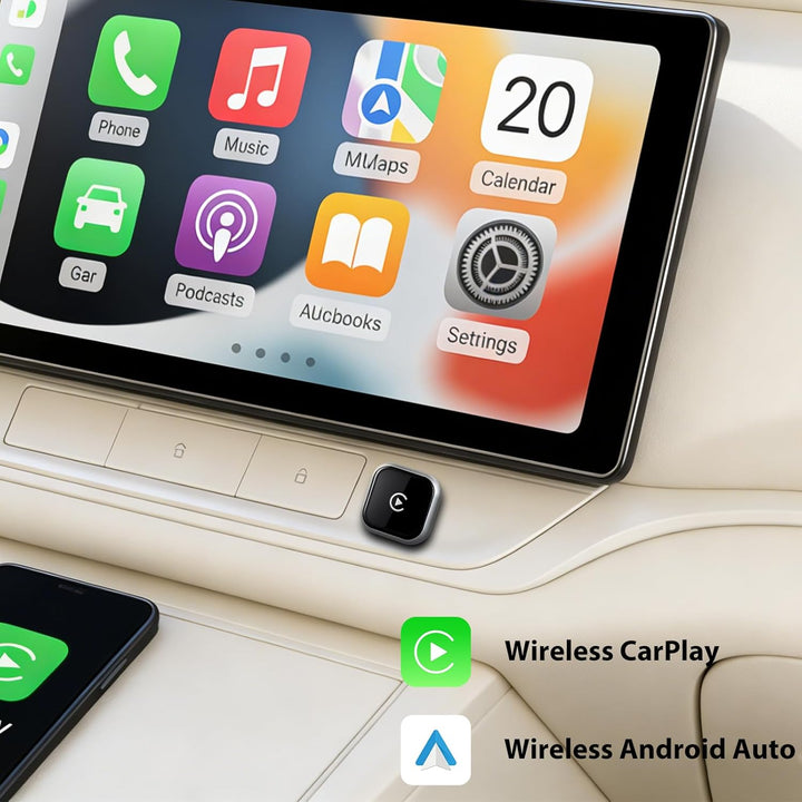 Wireless CarPlay &amp; Android Auto Adapter, 2-in-1 Wired-to-Wireless Konverter mit 5GHz WiFi, Plug &amp; Pl