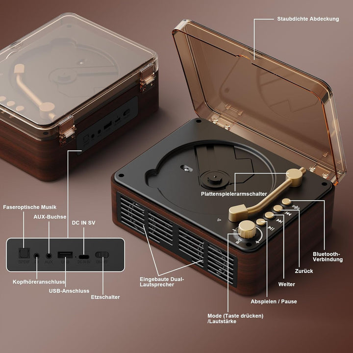 Bluetooth CD Player Tragbar mit Fernbedienung - Retro CD Spieler Klein mit FM-Radio,Lautsprecher,und