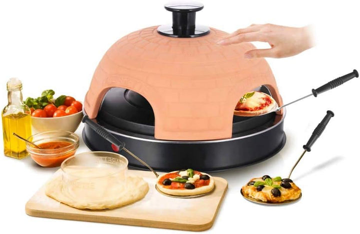 Emerio Pizzaofen, PIZZARETTE das Original, handgemachte Terracotta Tonhaube, patentiertes Design, fü