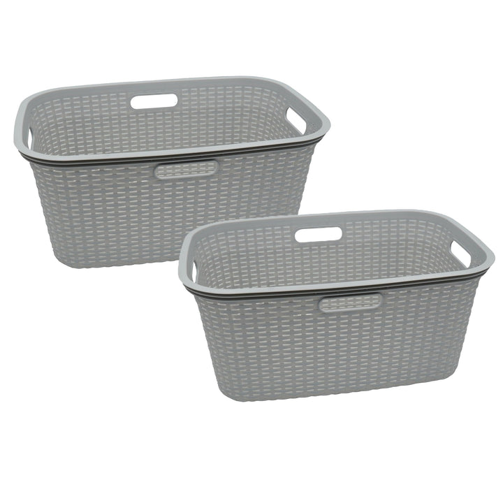 HRB Wäschekorb Plastik Rattan Optik, 40 L Wäsche Box Volumen, Wäschesammler mit 58,5 x 39 x 26 cm Au