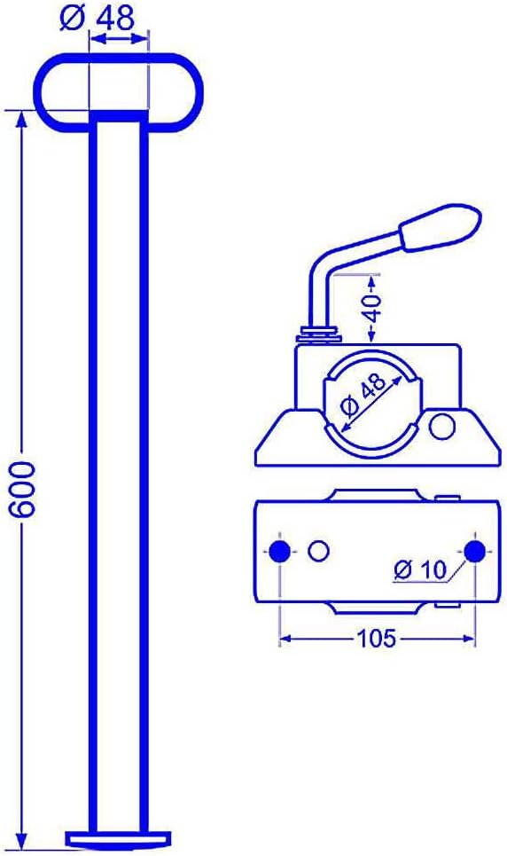 meinAnhängerersatzteil 600mm Stützrohre Anhängerstützen Stützfüsse inkl. Klemmhalter für Pkw Anhänge
