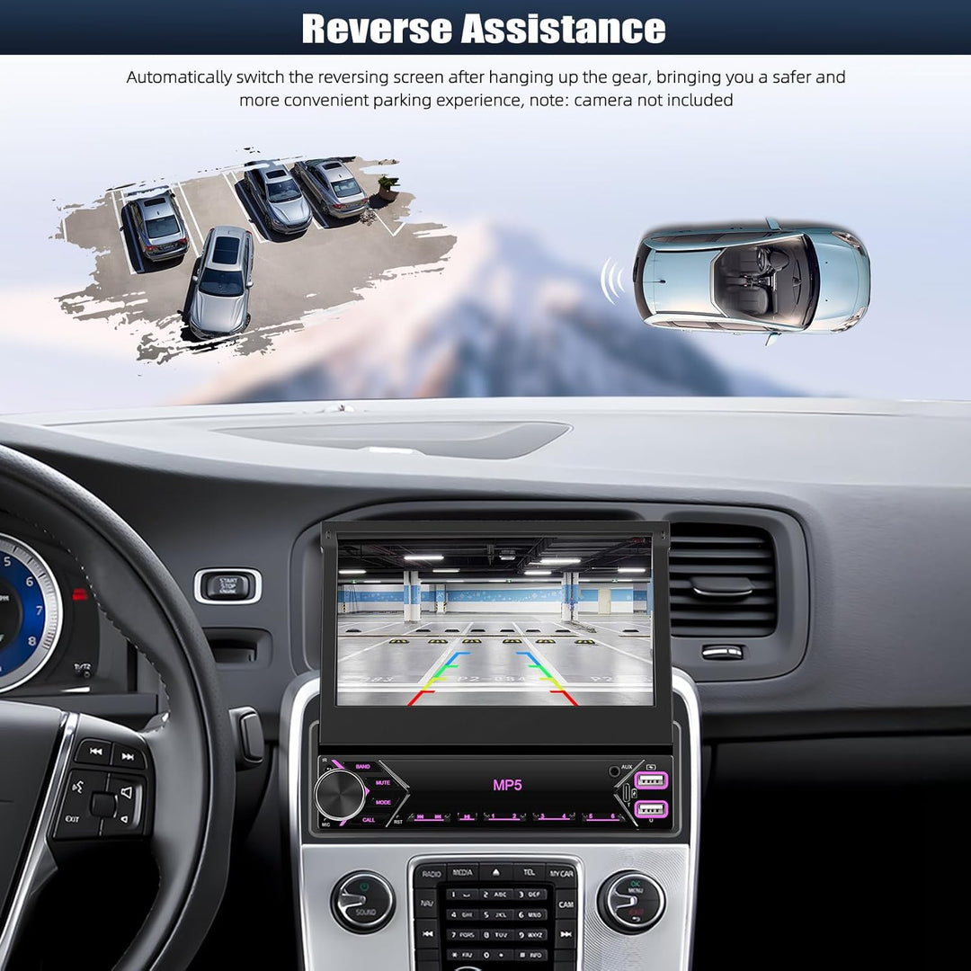 CAMECHO 1 DIN Wireless Carplay Android Auto, 7 Zoll Auto Bildschirm Videoausgang/AUX-IN/FM/TF/Mirror