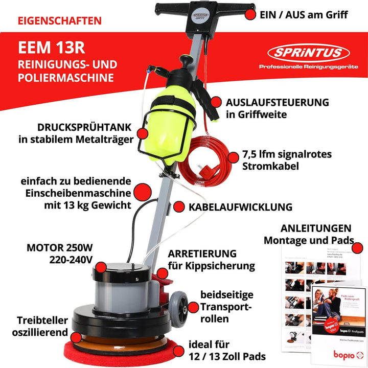 Floorboy® Z12C Starterset mit 12 Zoll Reinigungs-, Einscheiben - und Poliermaschine mit Tank, Pads u