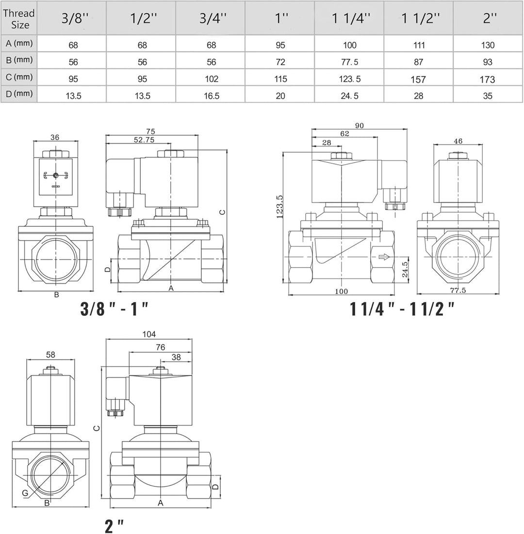 U.S. Solid Solenoid Valve Magnetventil Messing G 1 1/2" 230V AC stromlos geschlossen NC 0-10 bar, el